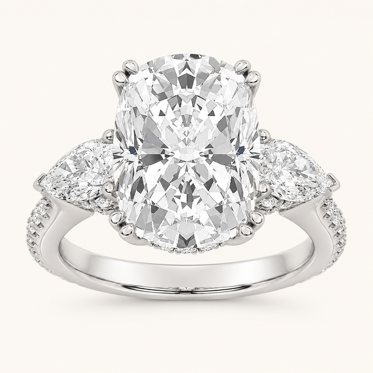 6.5 CT Elongated Cushion Cut Lab Grown Diamond Side Stone Bold Ring