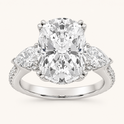 6.5 CT Elongated Cushion Cut Lab Grown Diamond Side Stone Bold Ring
