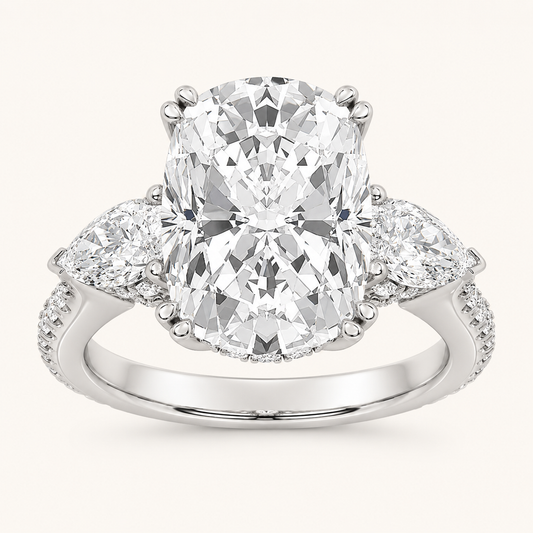 6.5 CT Elongated Cushion Cut Lab Grown Diamond Side Stone Bold Ring