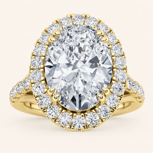 6.00 CT Oval Cut Lab Grown Diamond Bold Accented Halo Side Stone Ring
