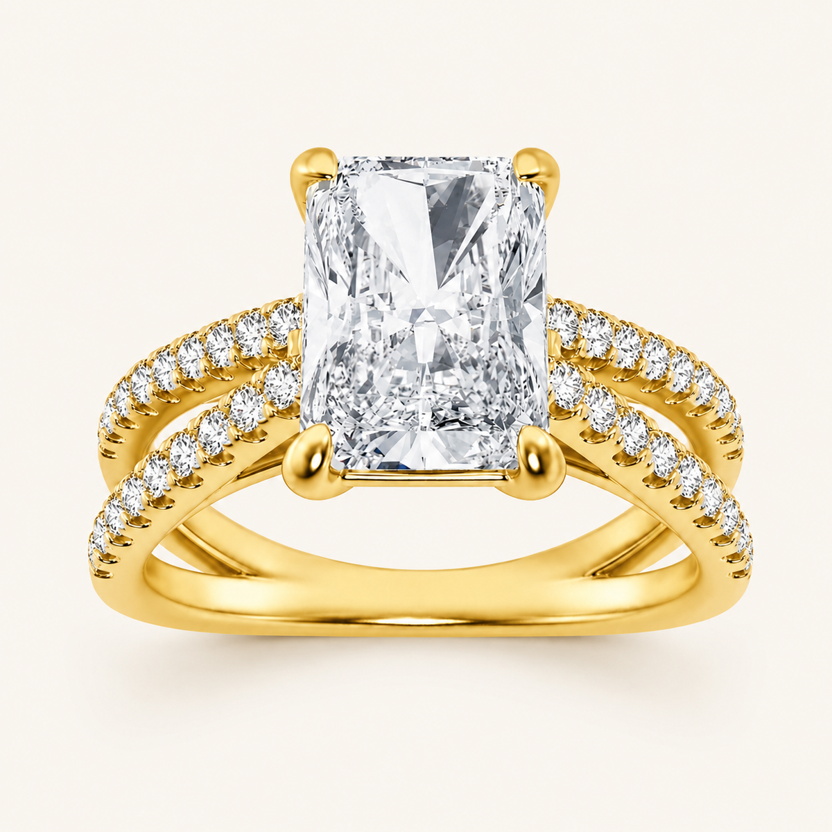 2.00 CT Radiant Cut Lab Grown Diamond Side Stone Ring