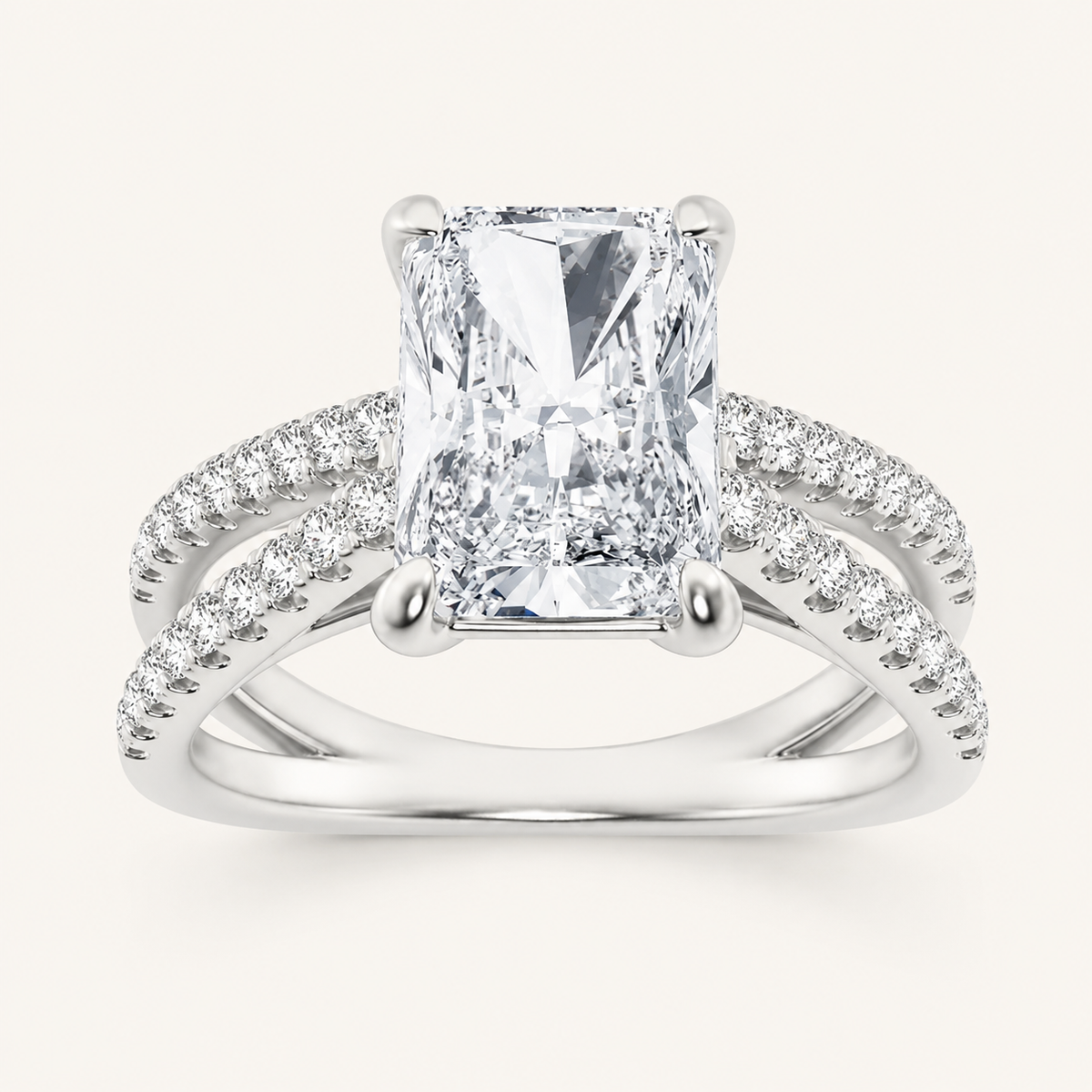 2.00 CT Radiant Cut Lab Grown Diamond Side Stone Ring