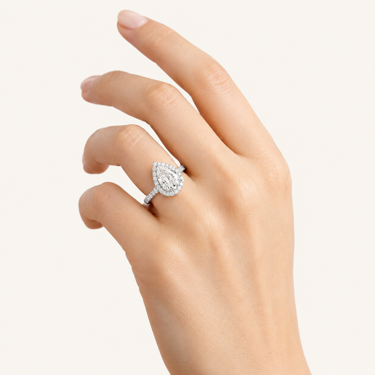 6.00 CT Pear Cut Lab Grown Diamond Bold Statement Accented Halo Side Stone Ring