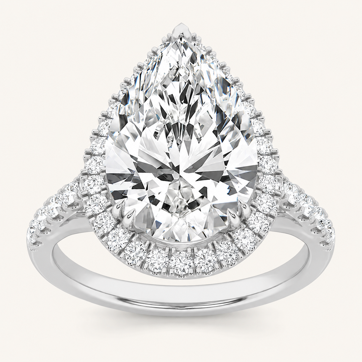 6.00 CT Pear Cut Lab Grown Diamond Bold Statement Accented Halo Side Stone Ring