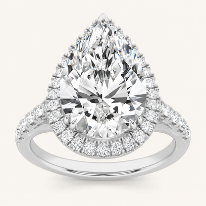 6.00 CT Pear Cut Lab Grown Diamond Bold Statement Accented Halo Side Stone Ring