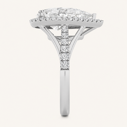 6.00 CT Pear Cut Lab Grown Diamond Bold Statement Accented Halo Side Stone Ring
