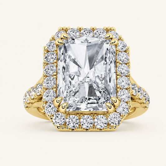 6.00 CT Radiant Cut Lab Grown Diamond Bold Accented Halo Side Stone Ring
