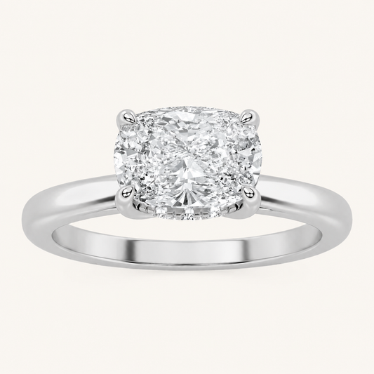 1.5CT Elongated Cushion Cut Lab Grown Diamond East West Hidden Halo Ring