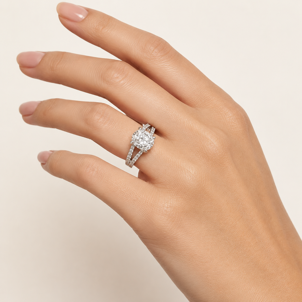 2.00 CT Round Cut Lab Grown Diamond Side Stone Ring
