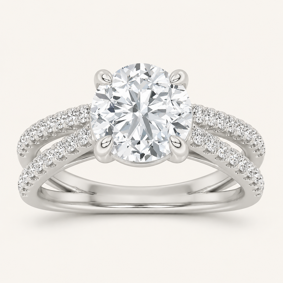 2.00 CT Round Cut Lab Grown Diamond Side Stone Ring