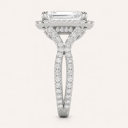 8.00 CT Emerald Cut Lab Grown Diamond Bold Statement Accented Halo Side Stone Ring