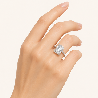 6.00 CT Radiant Cut Lab Grown Diamond Bold Accented Halo Side Stone Ring