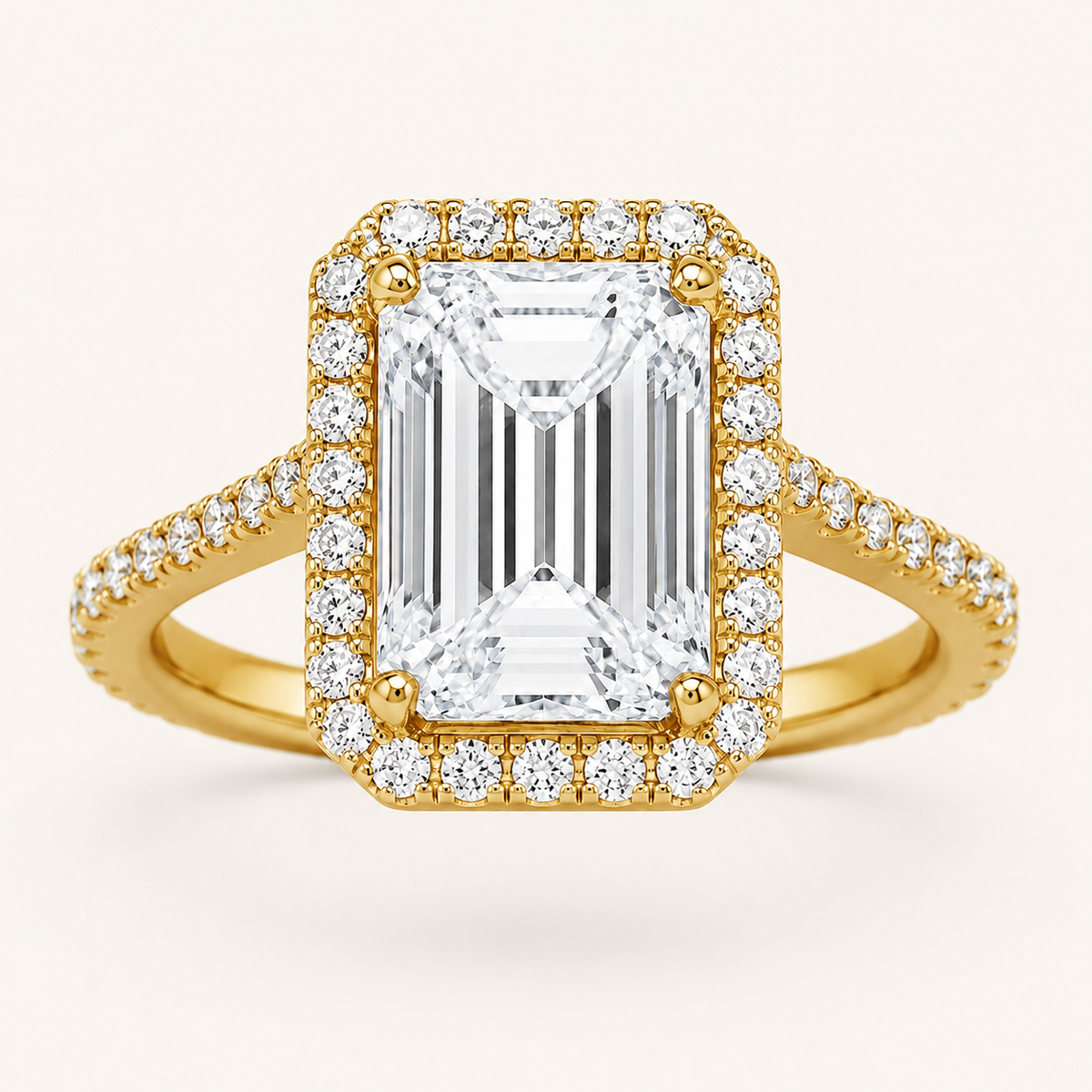 6.00 CT Radiant Cut Lab Grown Diamond Bold Accented Halo Side Stone Ring