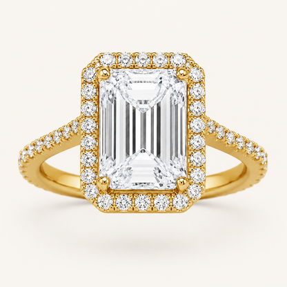 6.00 CT Radiant Cut Lab Grown Diamond Bold Accented Halo Side Stone Ring