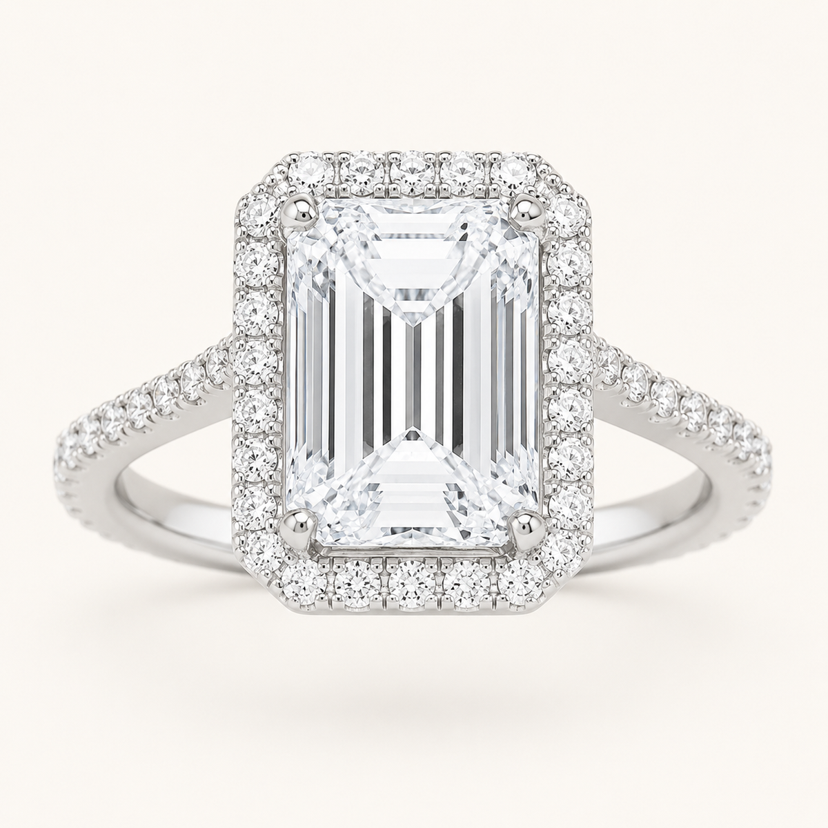 6.00 CT Radiant Cut Lab Grown Diamond Bold Accented Halo Side Stone Ring