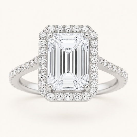 6.00 CT Radiant Cut Lab Grown Diamond Bold Accented Halo Side Stone Ring