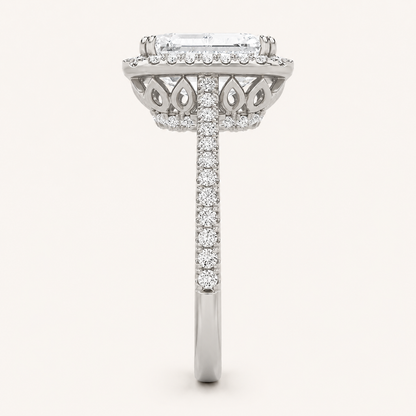 6.00 CT Radiant Cut Lab Grown Diamond Bold Accented Halo Side Stone Ring