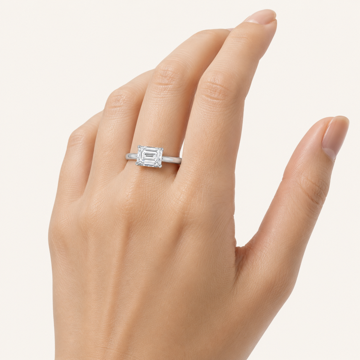 1.5CT Emerald Cut Lab Grown Diamond Eest West Hidden Halo Ring