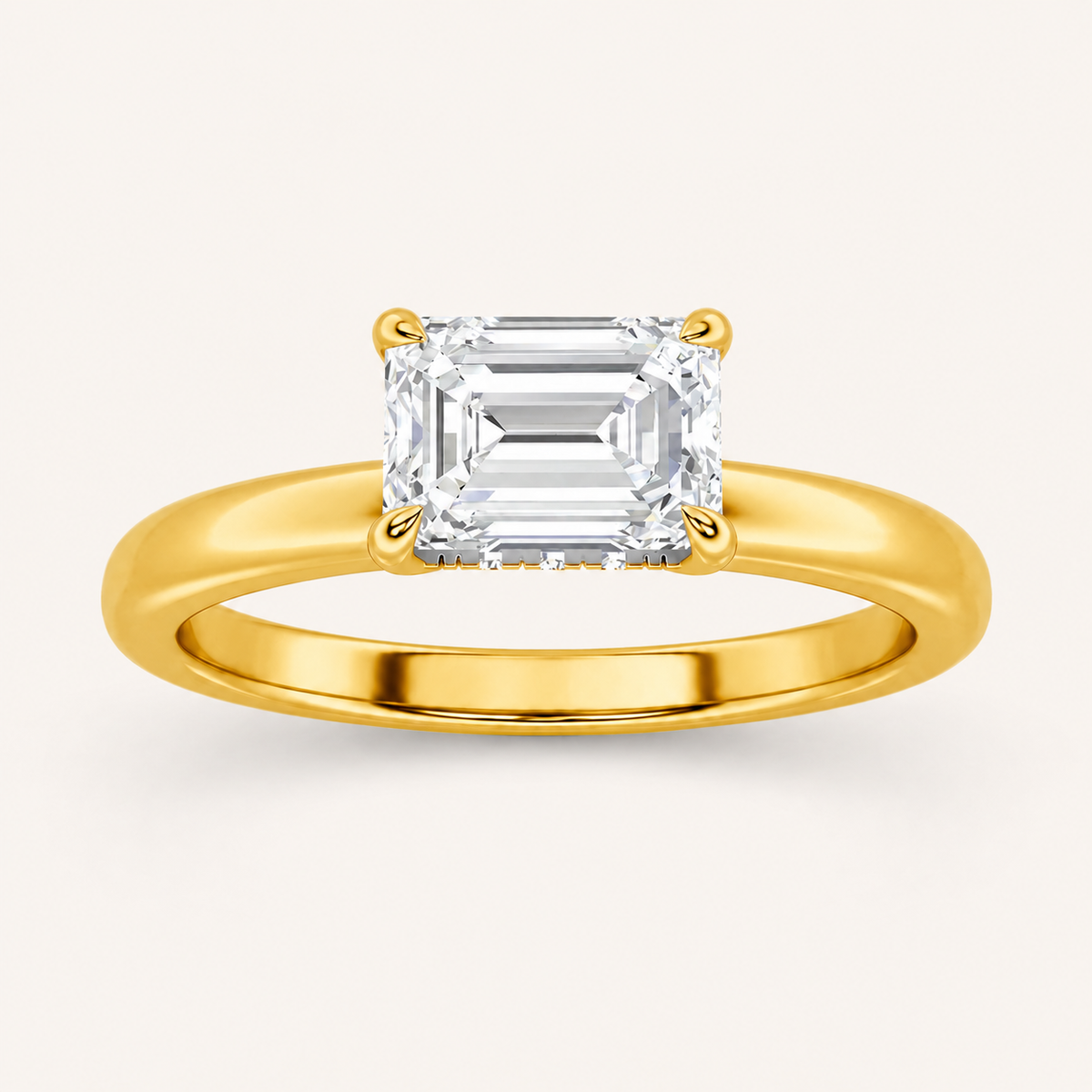 1.5CT Emerald Cut Lab Grown Diamond Eest West Hidden Halo Ring