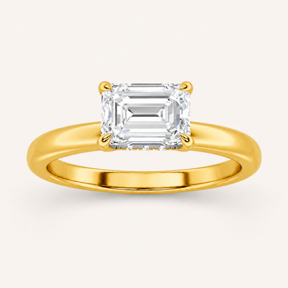 1.5CT Emerald Cut Lab Grown Diamond Eest West Hidden Halo Ring