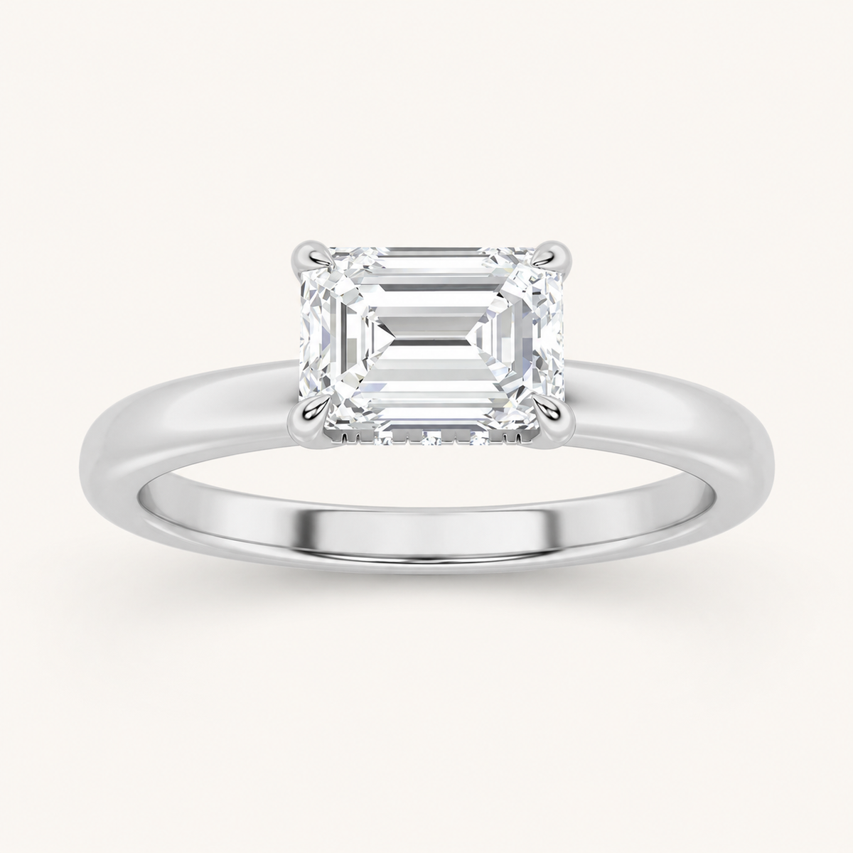 1.5CT Emerald Cut Lab Grown Diamond Eest West Hidden Halo Ring