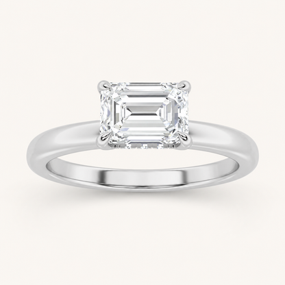 1.5CT Emerald Cut Lab Grown Diamond Eest West Hidden Halo Ring