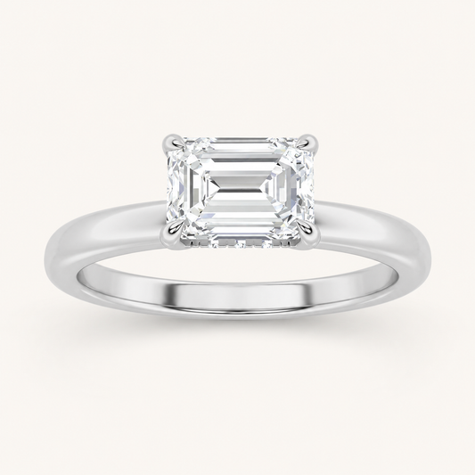 1.5CT Emerald Cut Lab Grown Diamond Eest West Hidden Halo Ring