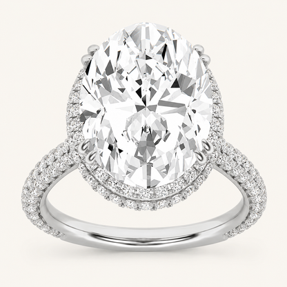 7.50 Ct Oval Cut Lab Grown Diamond Bold Statement Accented Halo Side Stone Ring