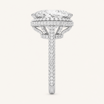 7.50 Ct Oval Cut Lab Grown Diamond Bold Statement Accented Halo Side Stone Ring