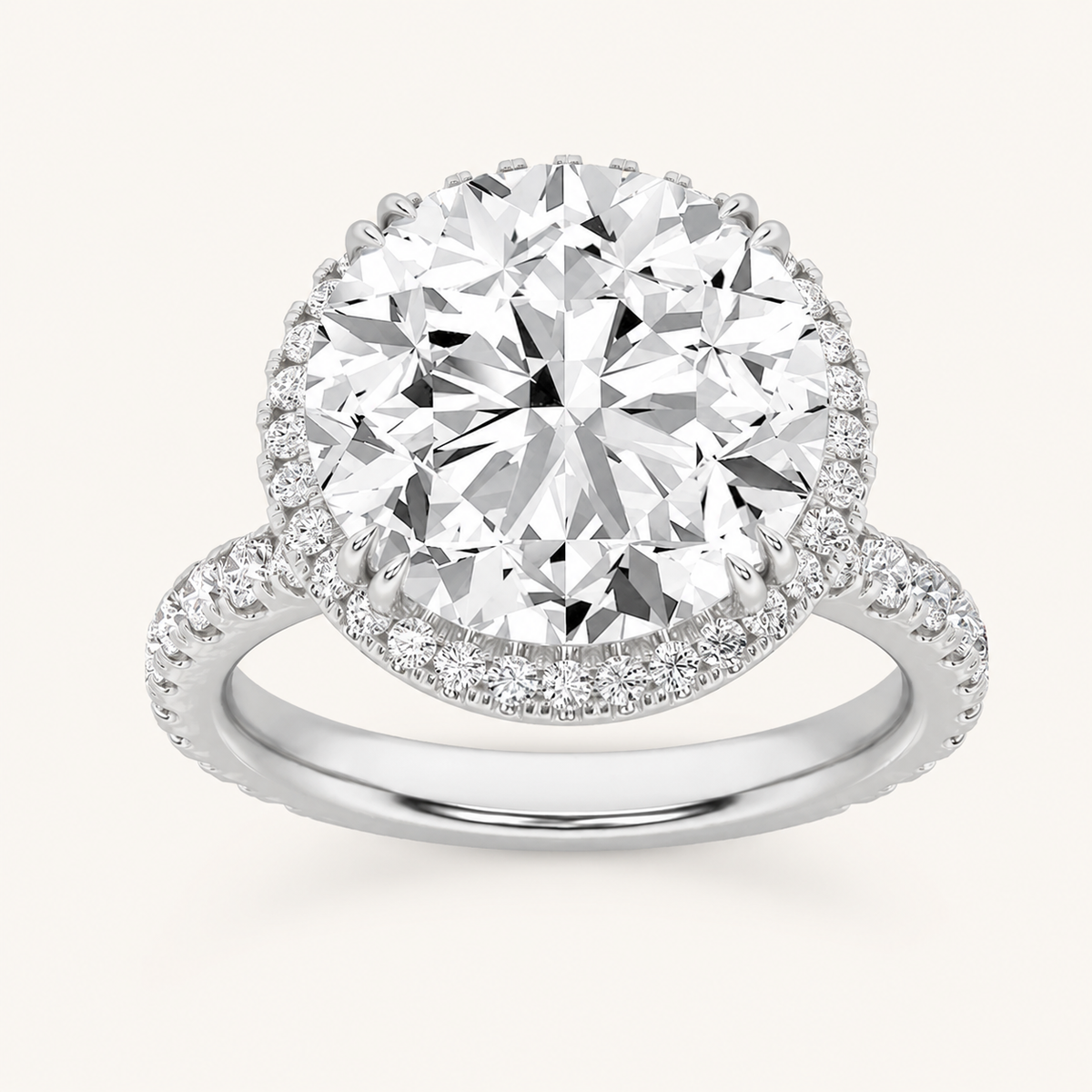 6.00 CT Round Cut Lab Grown Diamond Bold Statement Halo Side Stone Ring