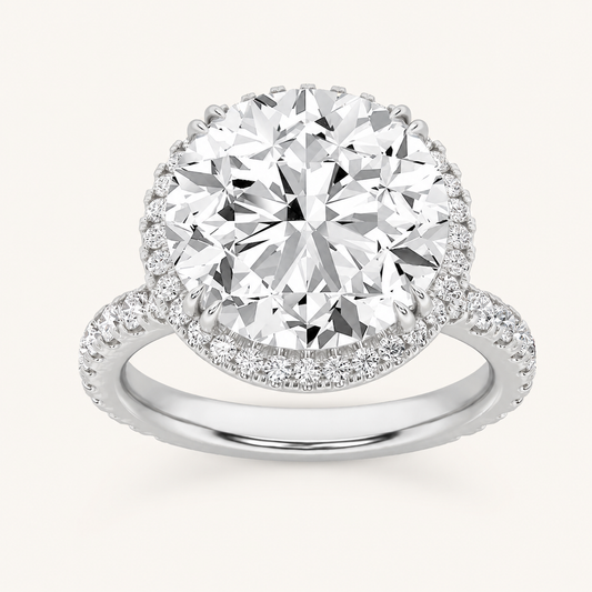 6.00 CT Round Cut Lab Grown Diamond Bold Statement Halo Side Stone Ring