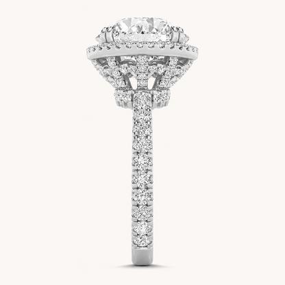 6.00 CT Round Cut Lab Grown Diamond Bold Statement Halo Side Stone Ring