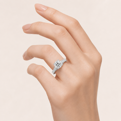 2.00 CT Round Cut Lab Grown Diamond Hidden Halo Side Stone Ring