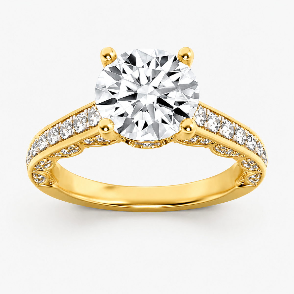 2.00 CT Round Cut Lab Grown Diamond Hidden Halo Side Stone Ring