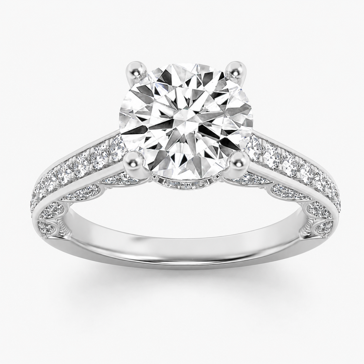 2.00 CT Round Cut Lab Grown Diamond Hidden Halo Side Stone Ring