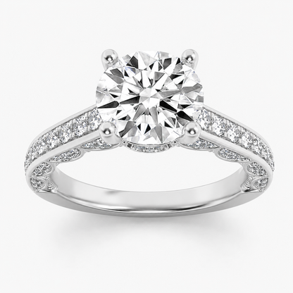 2.00 CT Round Cut Lab Grown Diamond Hidden Halo Side Stone Ring