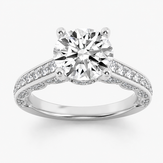 2.00 CT Round Cut Lab Grown Diamond Hidden Halo Side Stone Ring