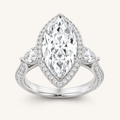 6.5 CT Marquise Cut Lab Grown Diamond Bold Statement Accented Three Stone Halo Ring