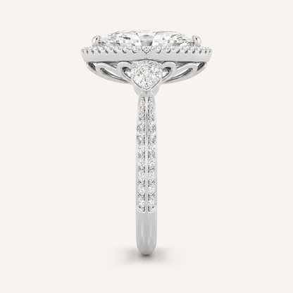 6.5 CT Marquise Cut Lab Grown Diamond Bold Statement Accented Three Stone Halo Ring