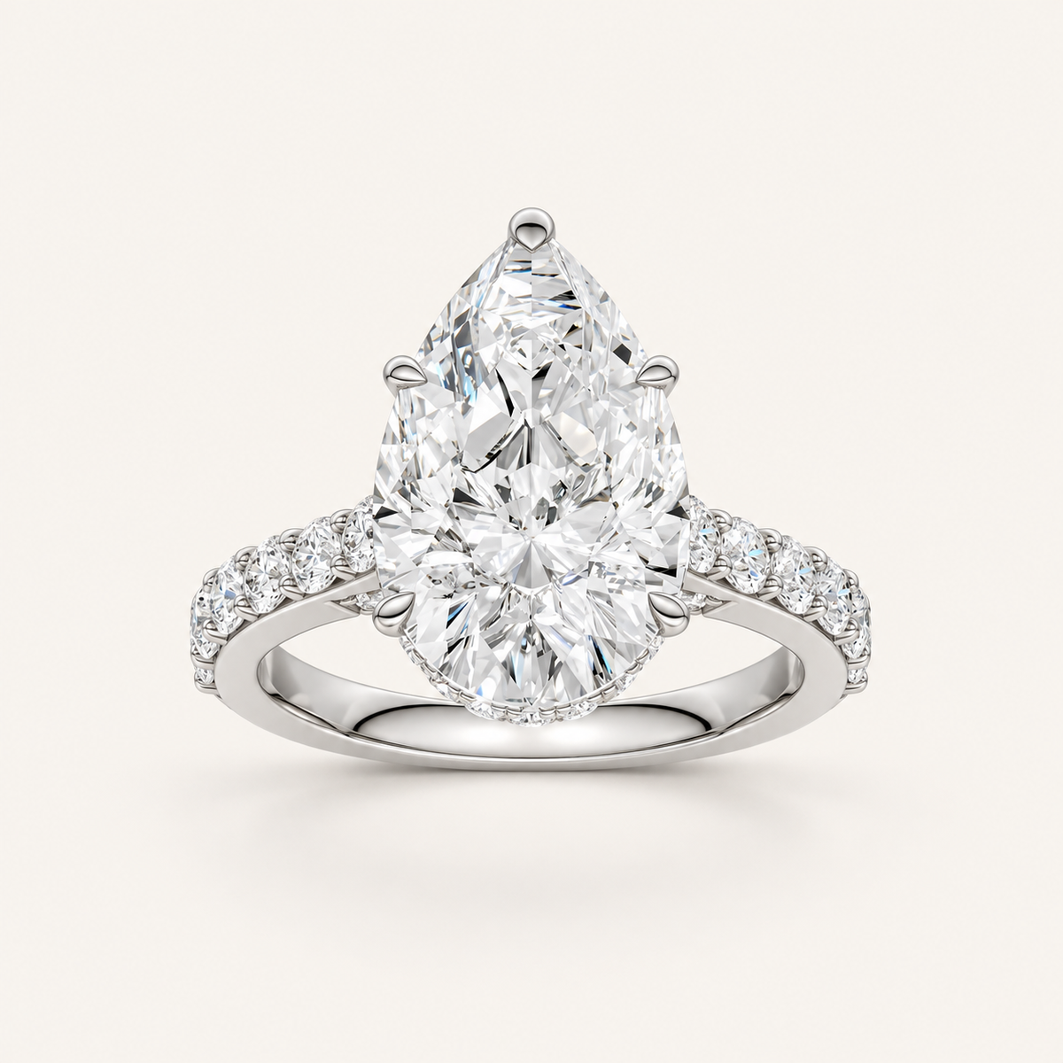 6.00CT Pear Cut Lab Grown Diamond Side Stone Ring