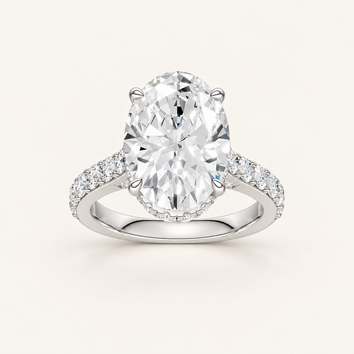6.00CT Oval Cut Lab Grown Diamond Hidden Halo Side Stone Ring
