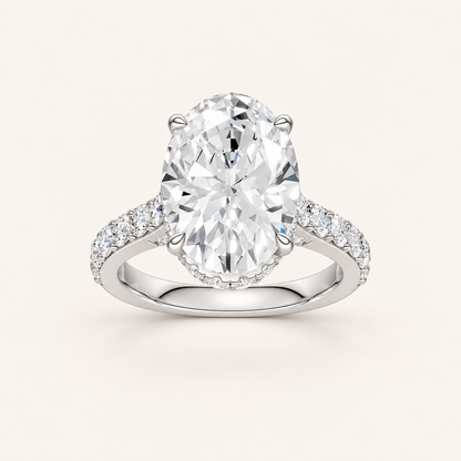 6.00CT Oval Cut Lab Grown Diamond Hidden Halo Side Stone Ring