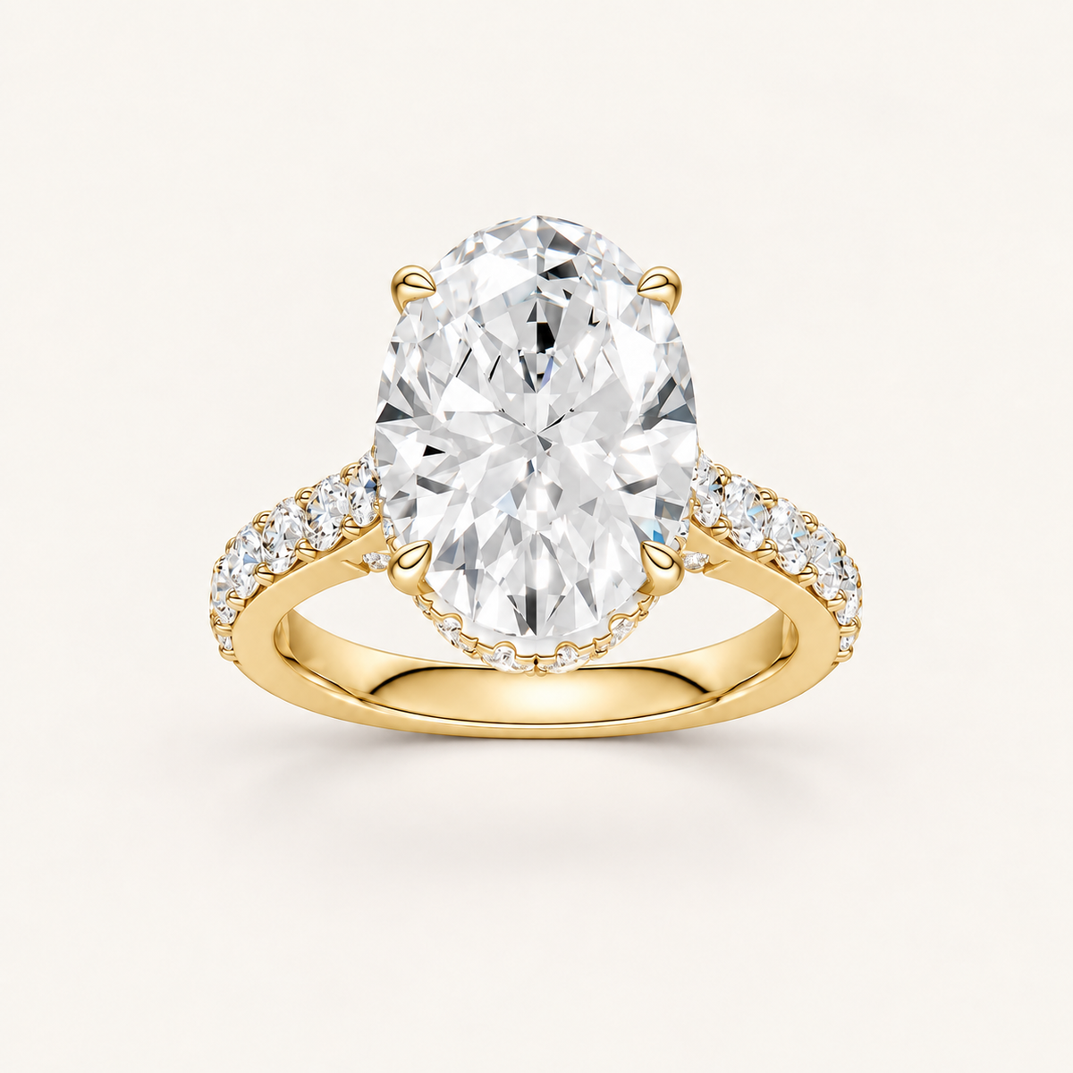 6.00CT Oval Cut Lab Grown Diamond Hidden Halo Side Stone Ring