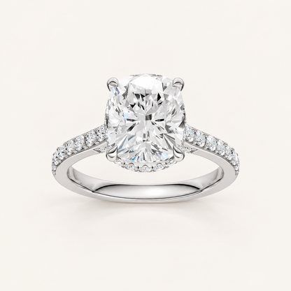 4.50CT Cushion Cut Lab Grown Diamond Hidden Halo Side Stone Ring