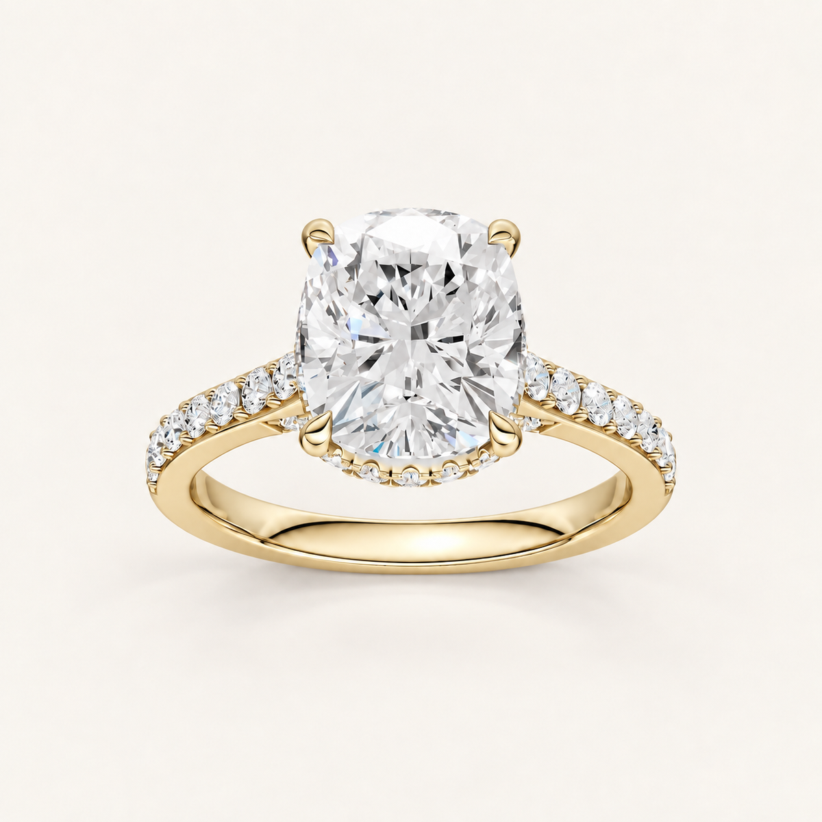 4.50CT Cushion Cut Lab Grown Diamond Hidden Halo Side Stone Ring
