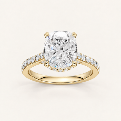 4.50CT Cushion Cut Lab Grown Diamond Hidden Halo Side Stone Ring