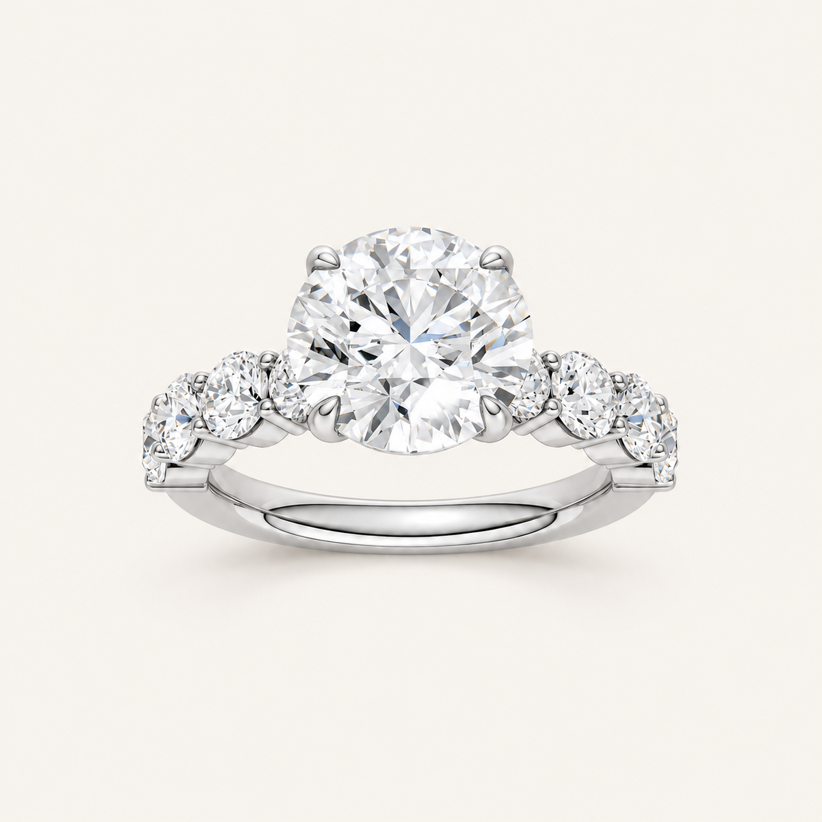 4.50CT Cushion Cut Lab Grown Diamond Side Stone Ring