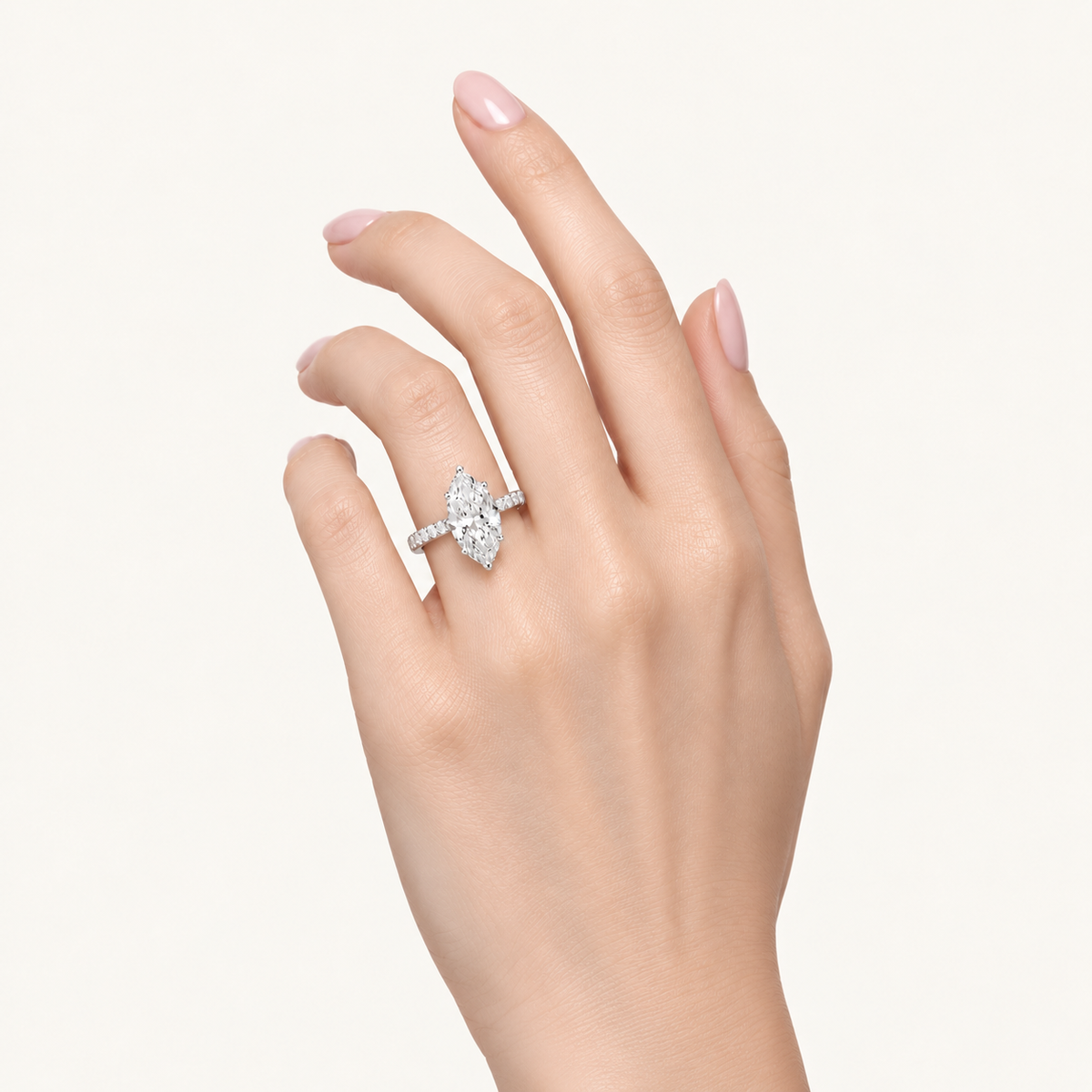 3.50CT Marquise Cut Lab Grown Diamond Hidden Halo Side Stone Ring