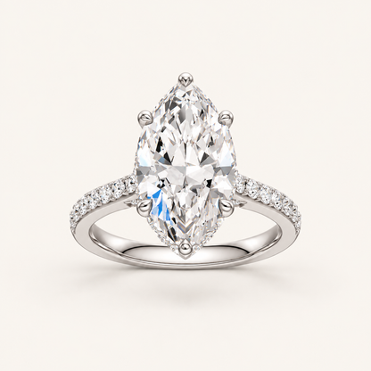 3.50CT Marquise Cut Lab Grown Diamond Hidden Halo Side Stone Ring