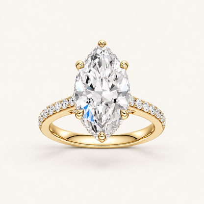 4.50CT Marquise Cut Lab Grown Diamond Hidden Halo Side Stone Ring